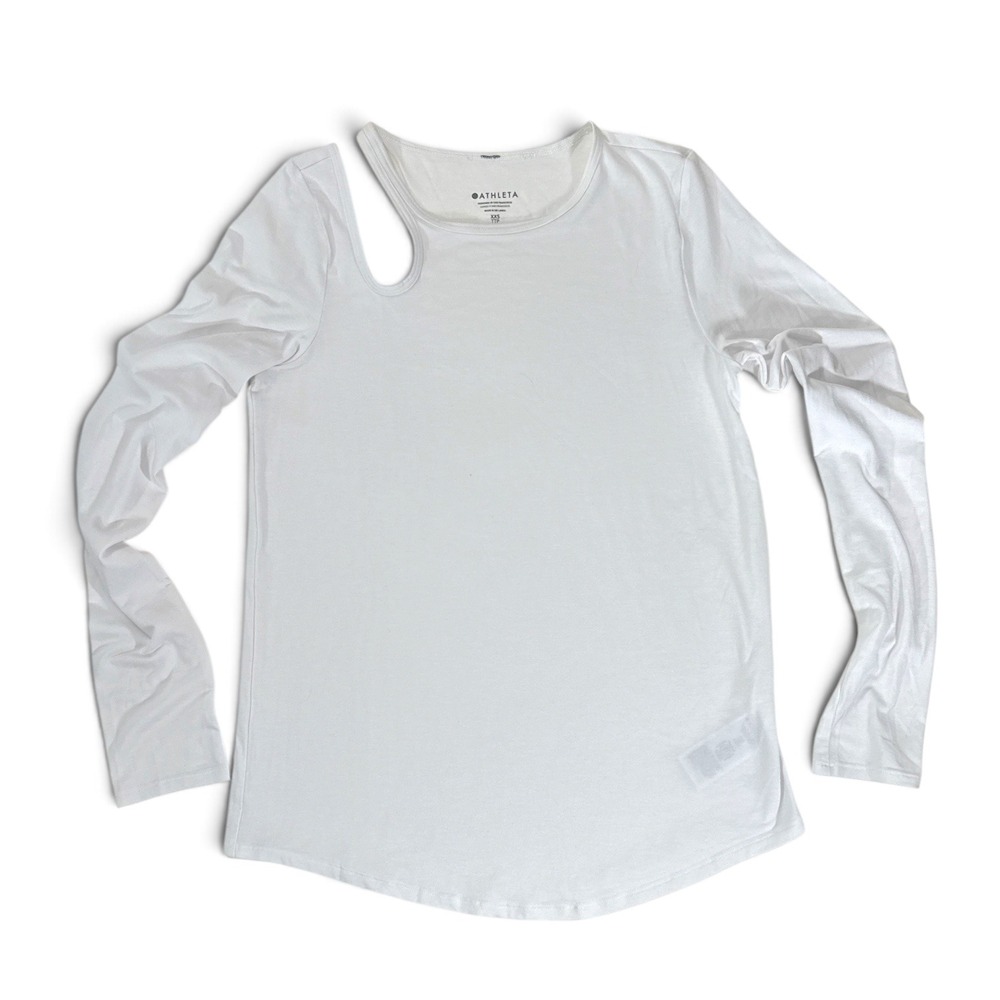 Athleta Womens White Asymmetric Cutout Long Sleeve Top XXS XX-Small